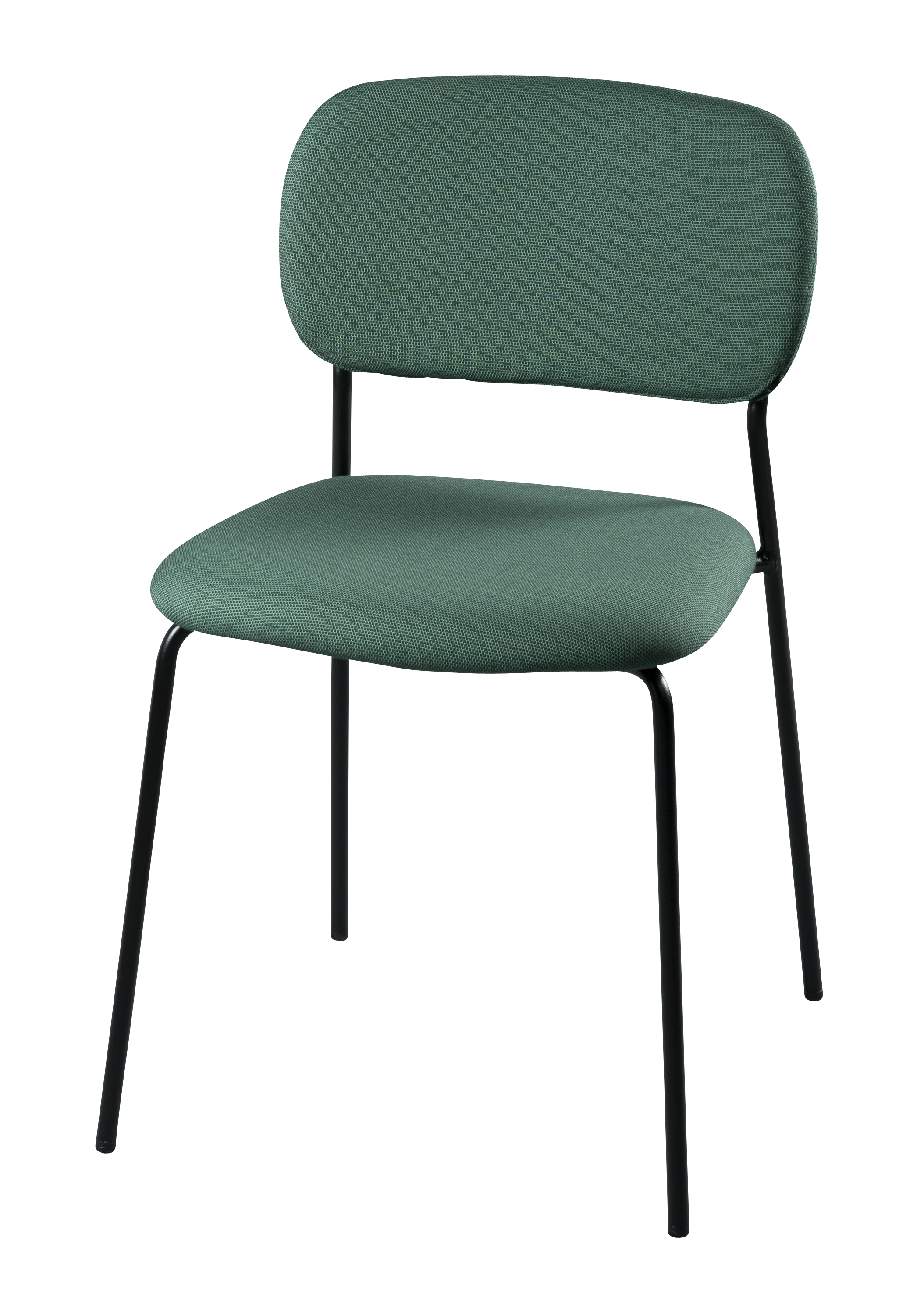 JAZZ Stuhl mit grünen Stoffpolstern von vorne